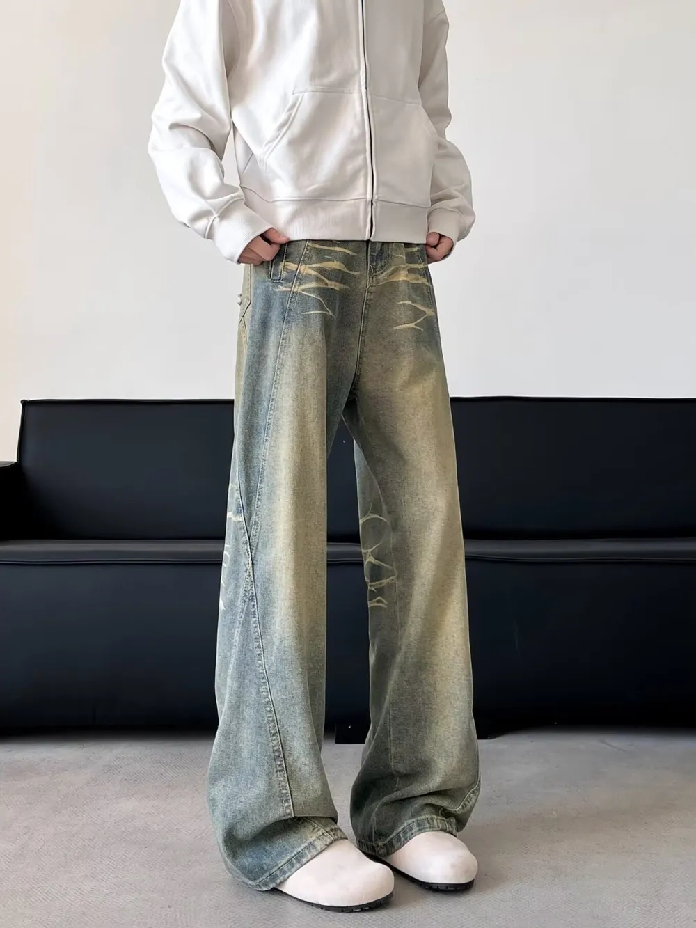 Men's Full Size Vintage Wash Wide Leg Jeans Plus Size, image 3