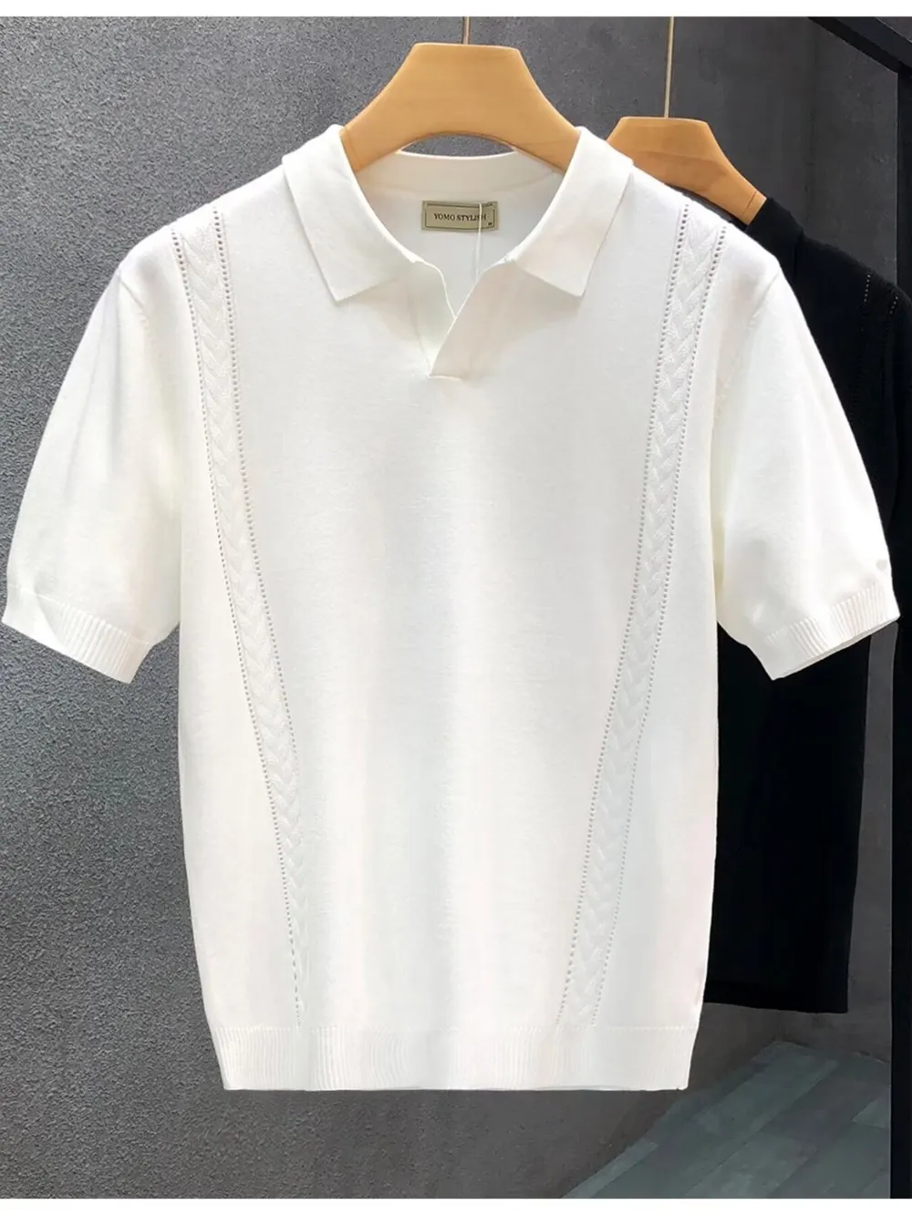 Men's Full Size Eyelet Detail Short Sleeve Polo Plus Size, image 3