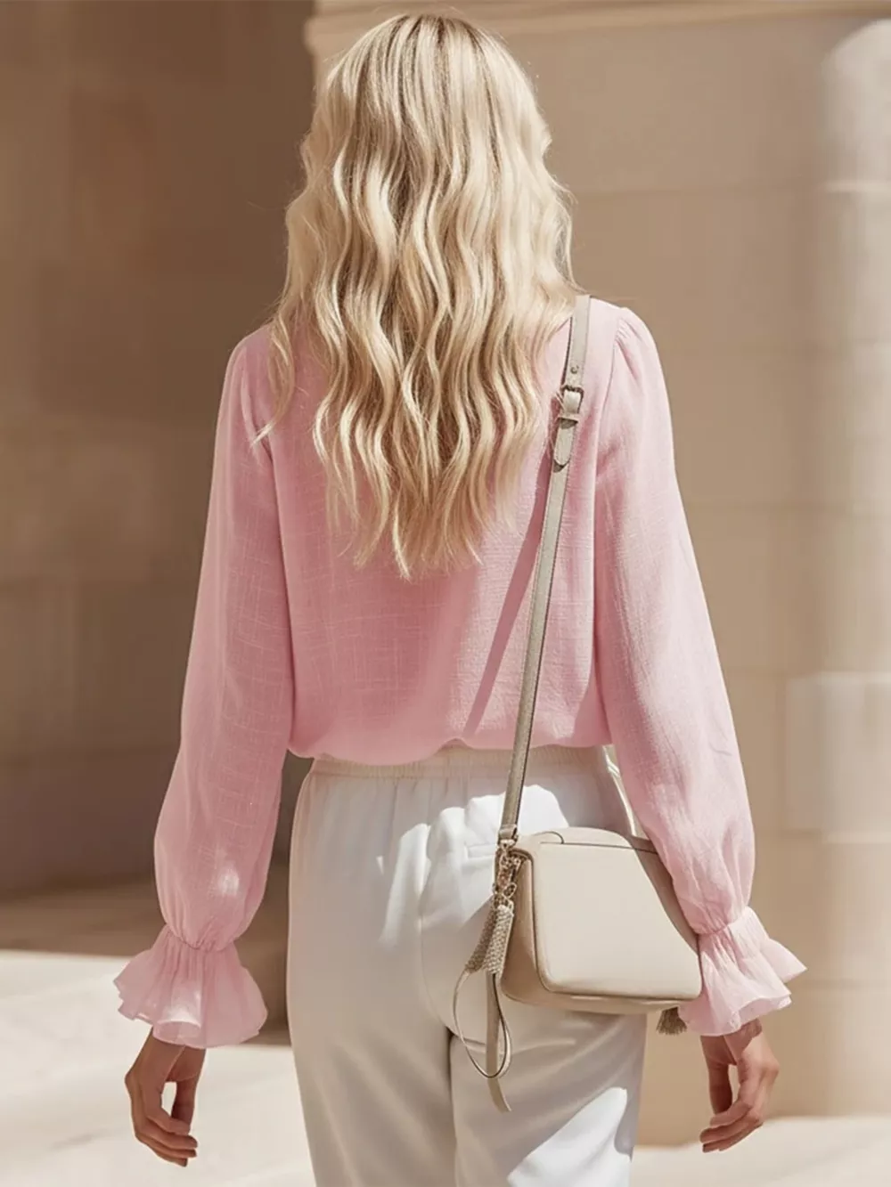 Ruffled V-Neck Long Sleeve Blouse, image 3