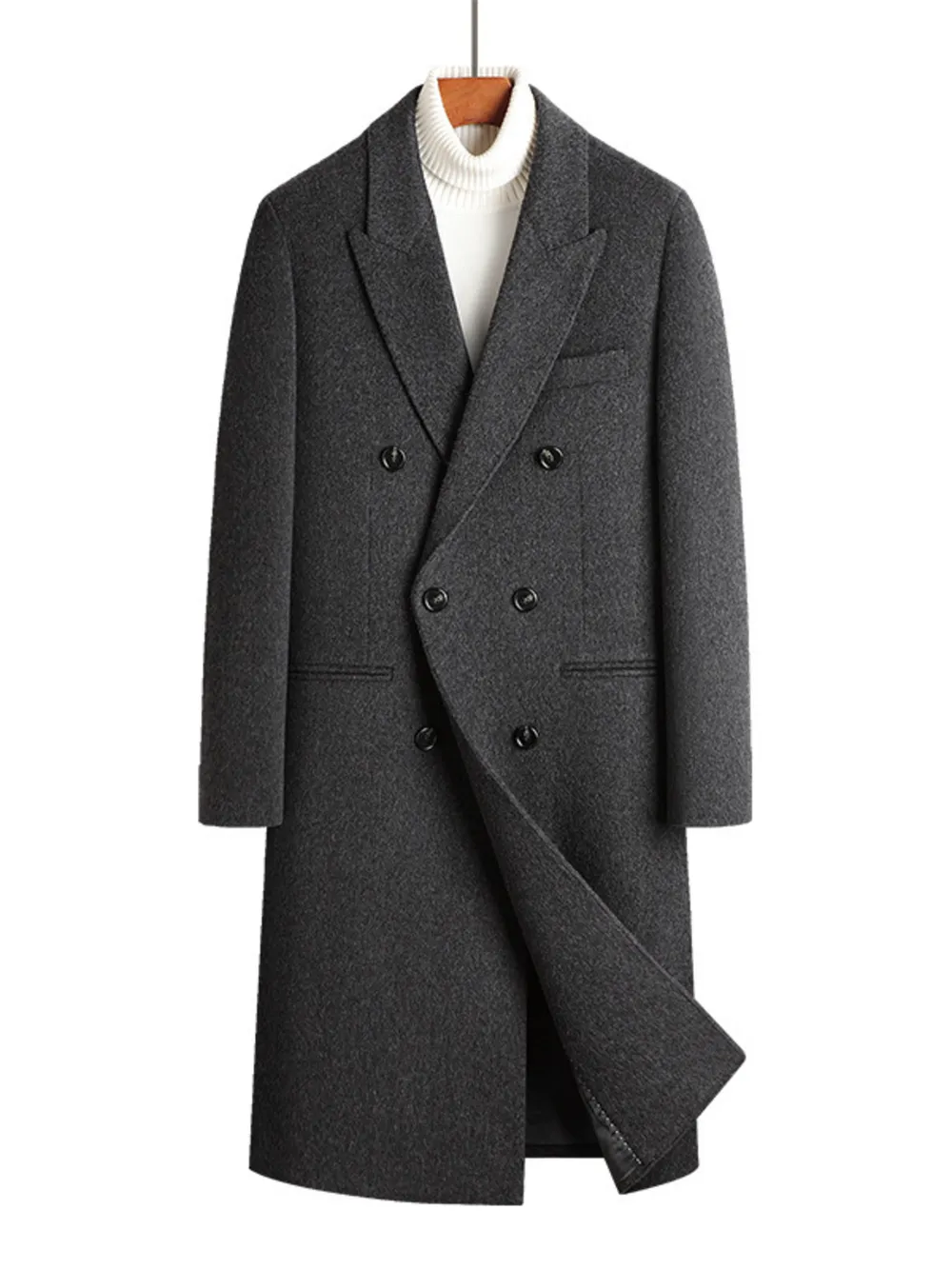 Men's Plus Size Double-Breasted Wool Overcoat, image 10
