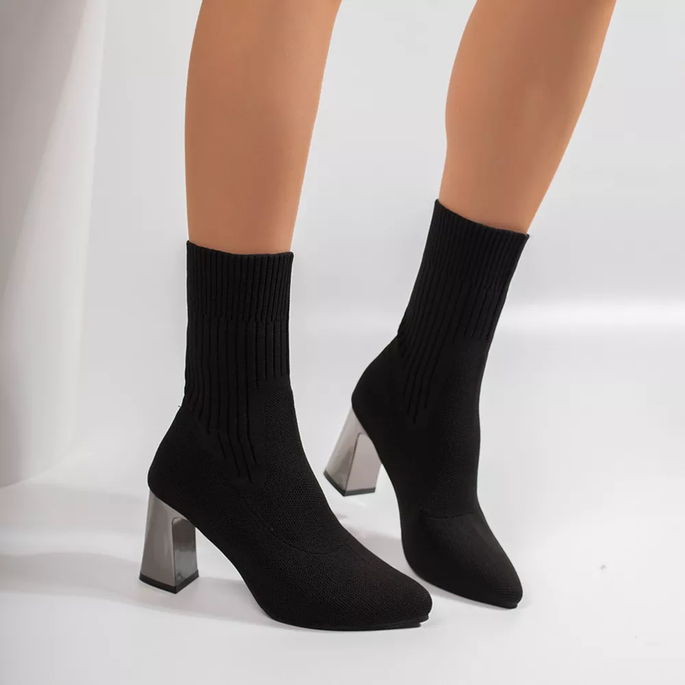 Stretchy Knit Sock Boots with Block Heels, image 4