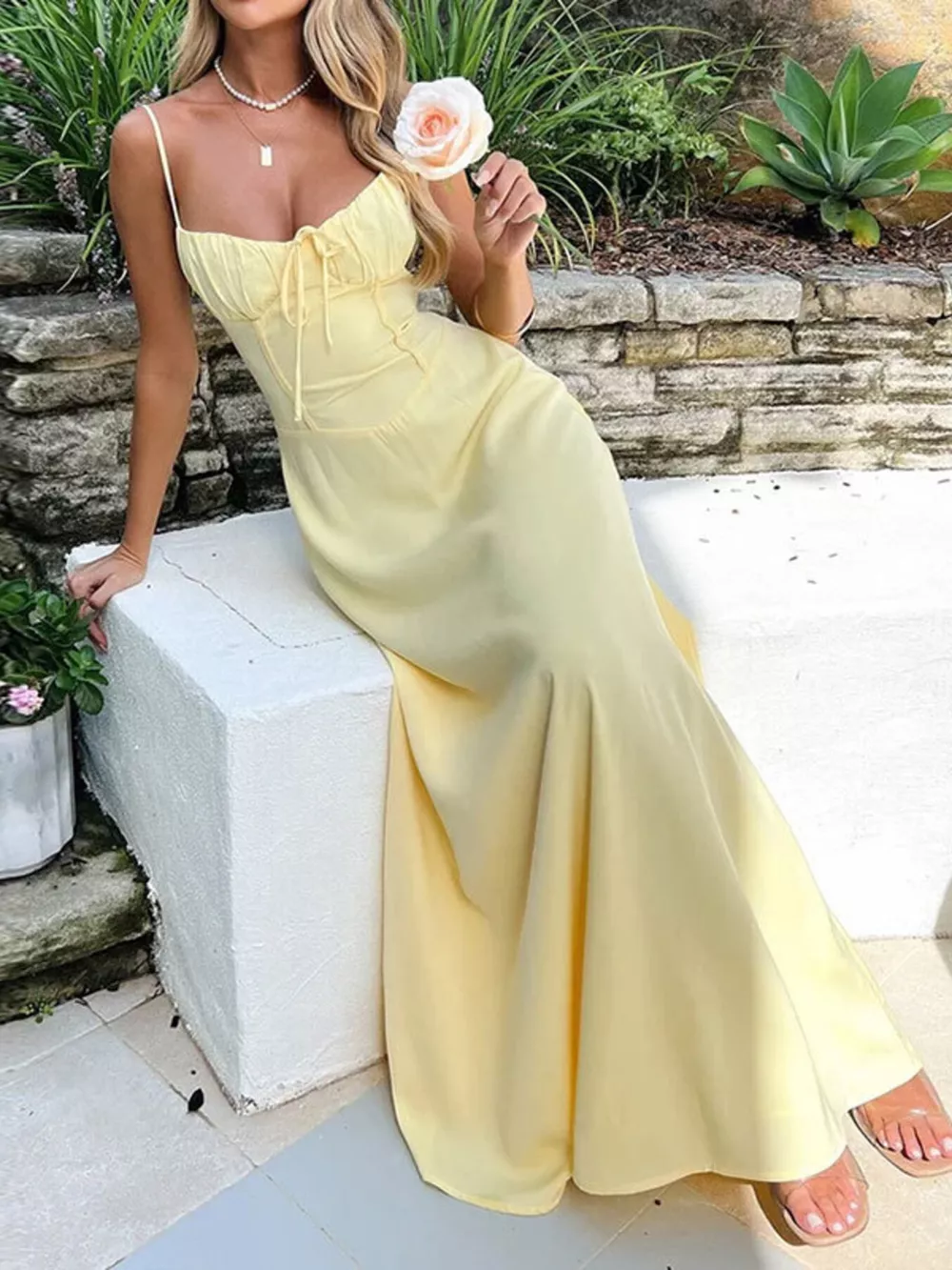 Tie Front Spaghetti Strap Maxi Dress, image 2