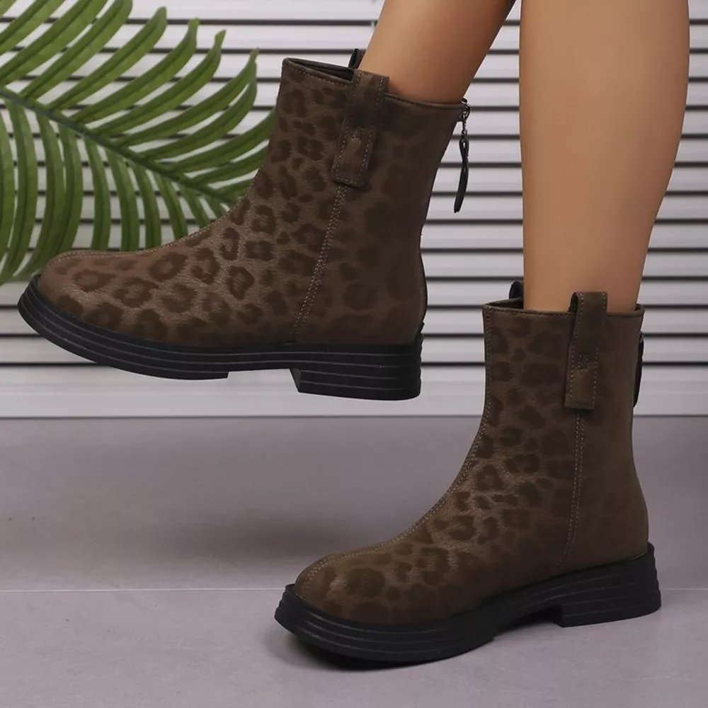 Leopard Round Toe Block Heels Boots, image 6