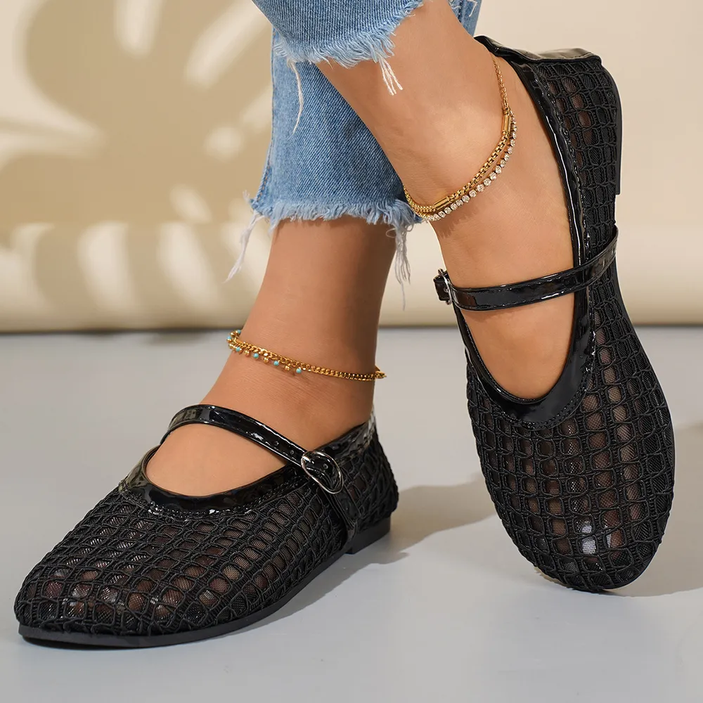 Woven Mesh Mary Jane Sandals with Buckle Strap, image 4