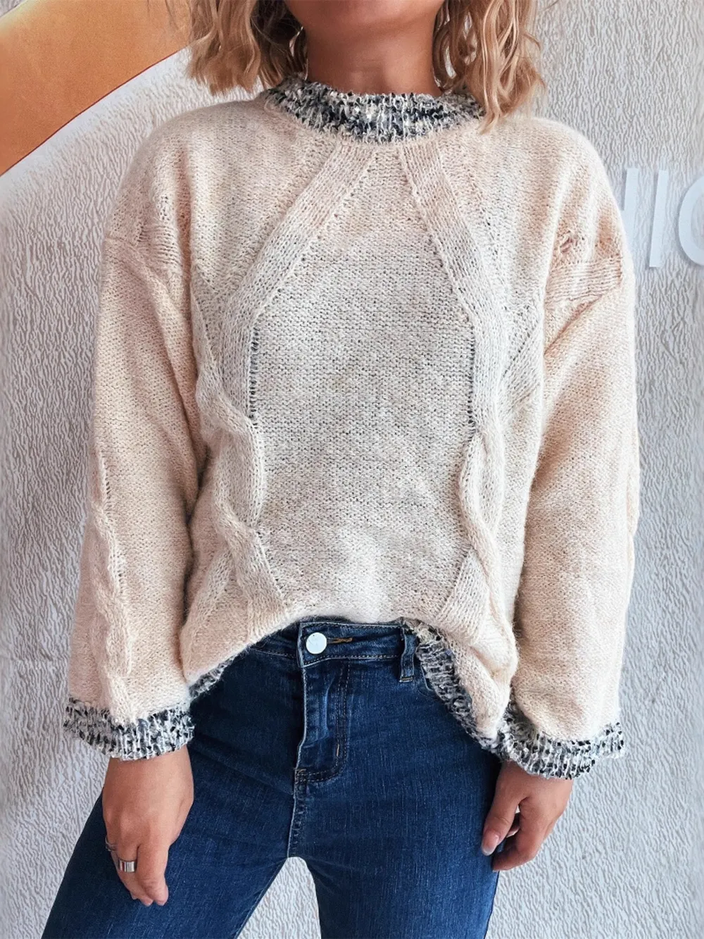 Contrast Trim Detail Round Neck Sweater, image 8