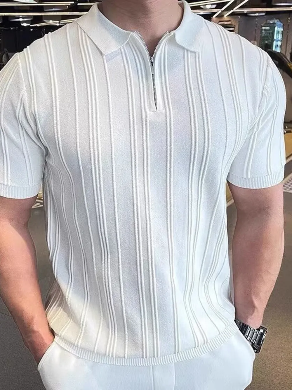 Men's Full Size Slim Fit Zip Collar Short Sleeve Polo Plus Size, image 6