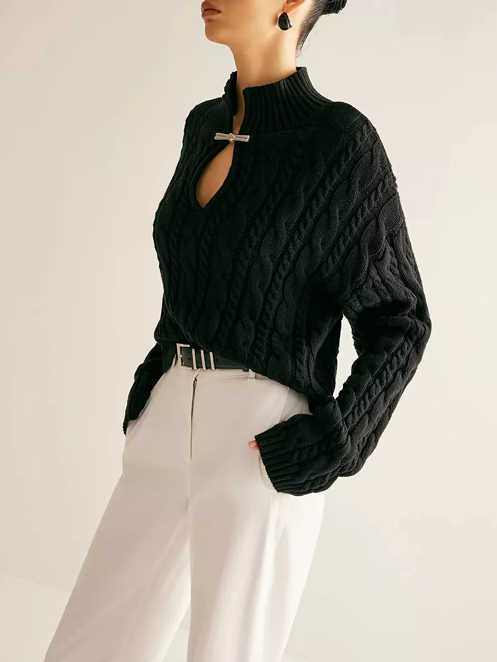 Keyhole Cable-Knit Sweater, image 6