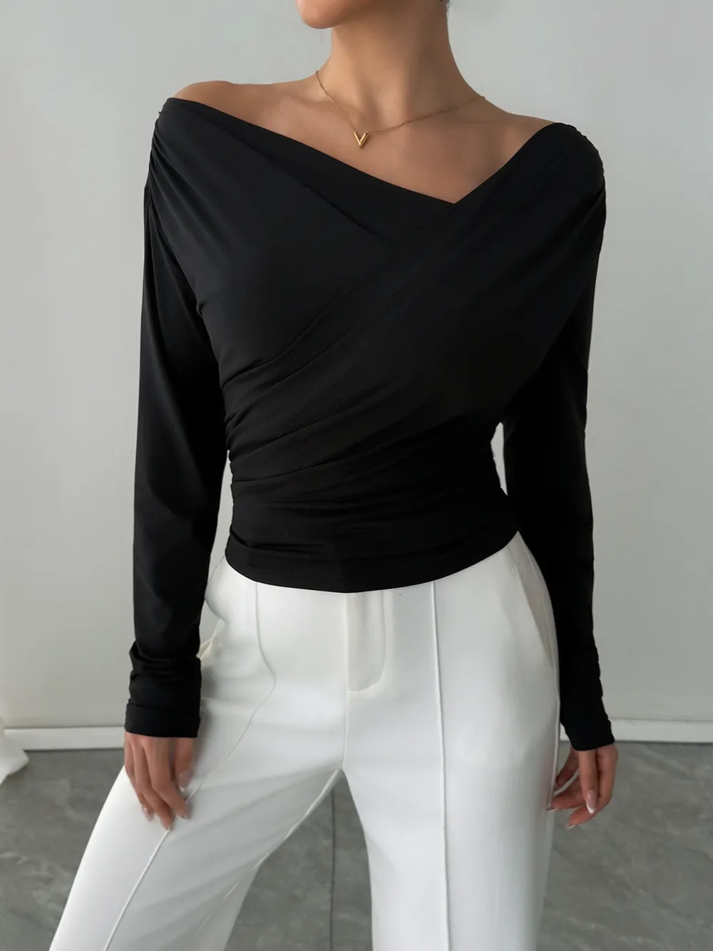 Asymmetrical Long Sleeve Blouse