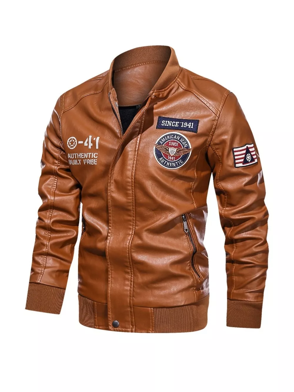 Men's Plus Size Zip Up Leather Jacket, image 3