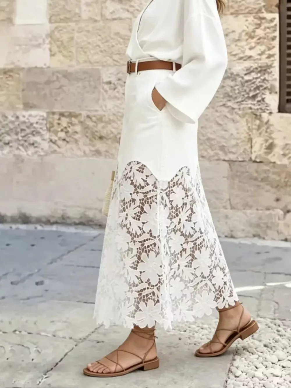 Lace Trimmed Slit Skirt, image 3