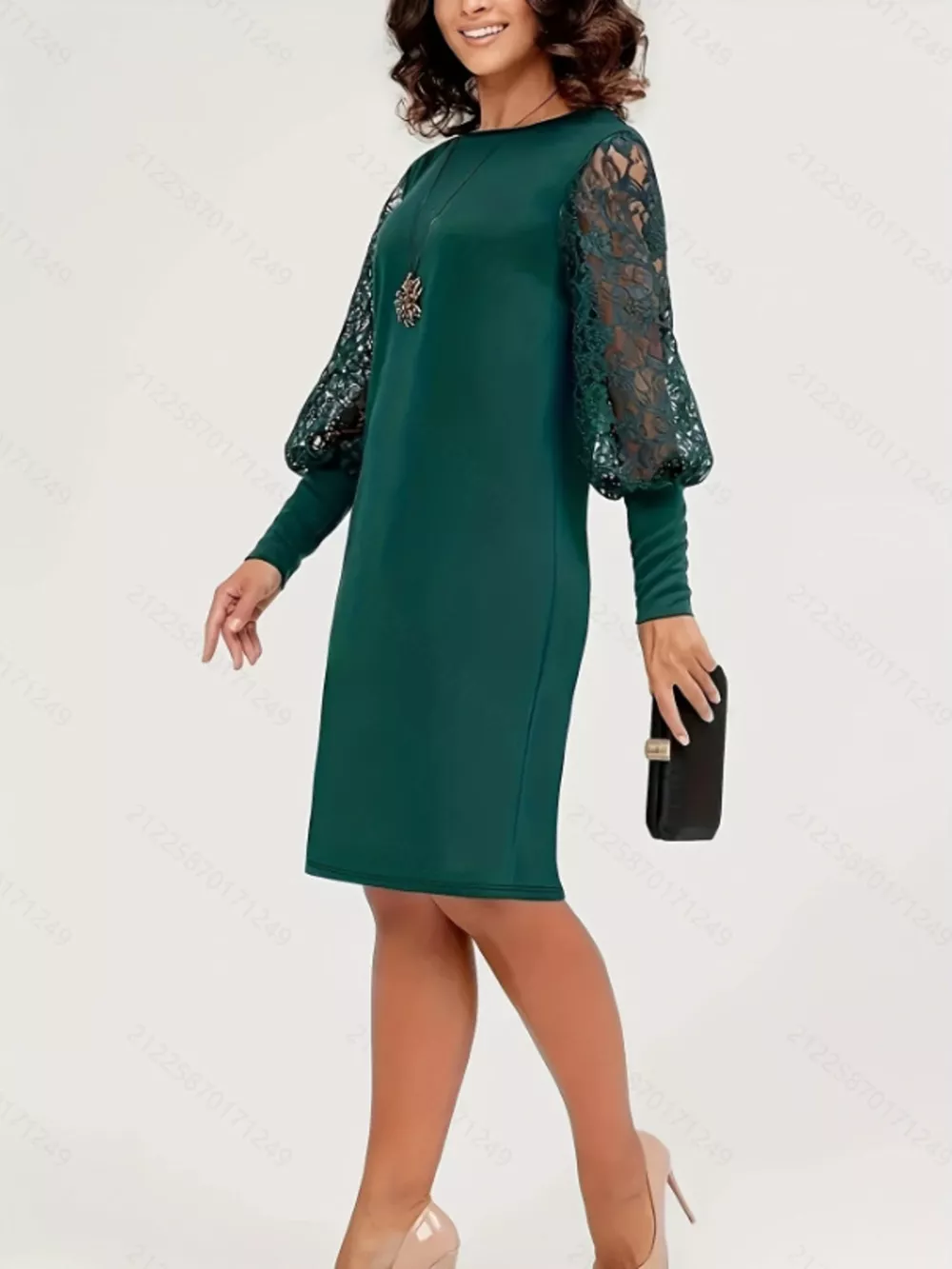 Lace Lantern Sleeve Dress, image 6