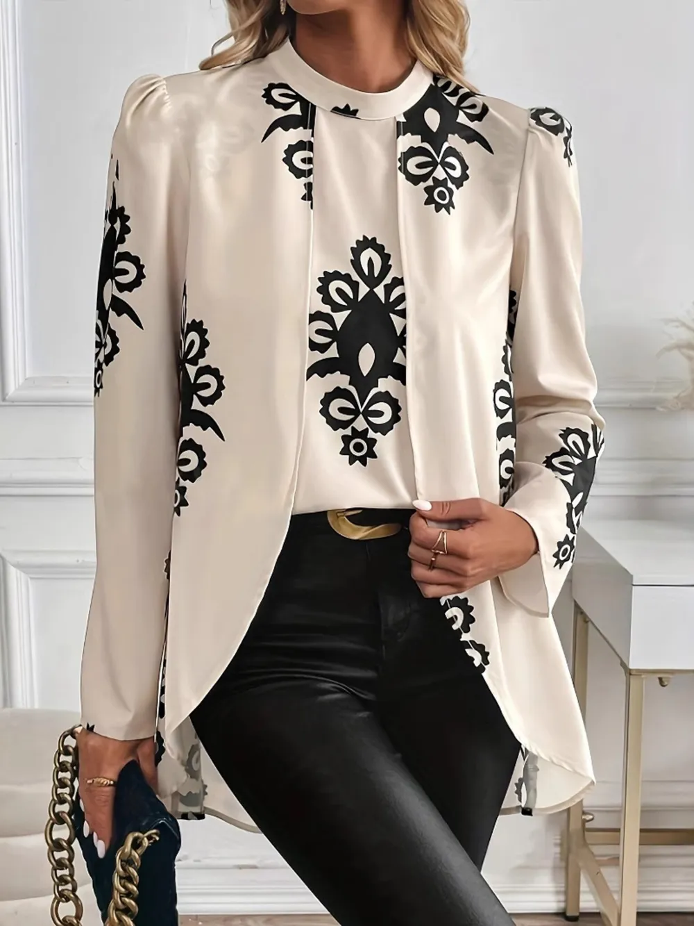 Printed Long Sleeve Oversize Blouse, image 4
