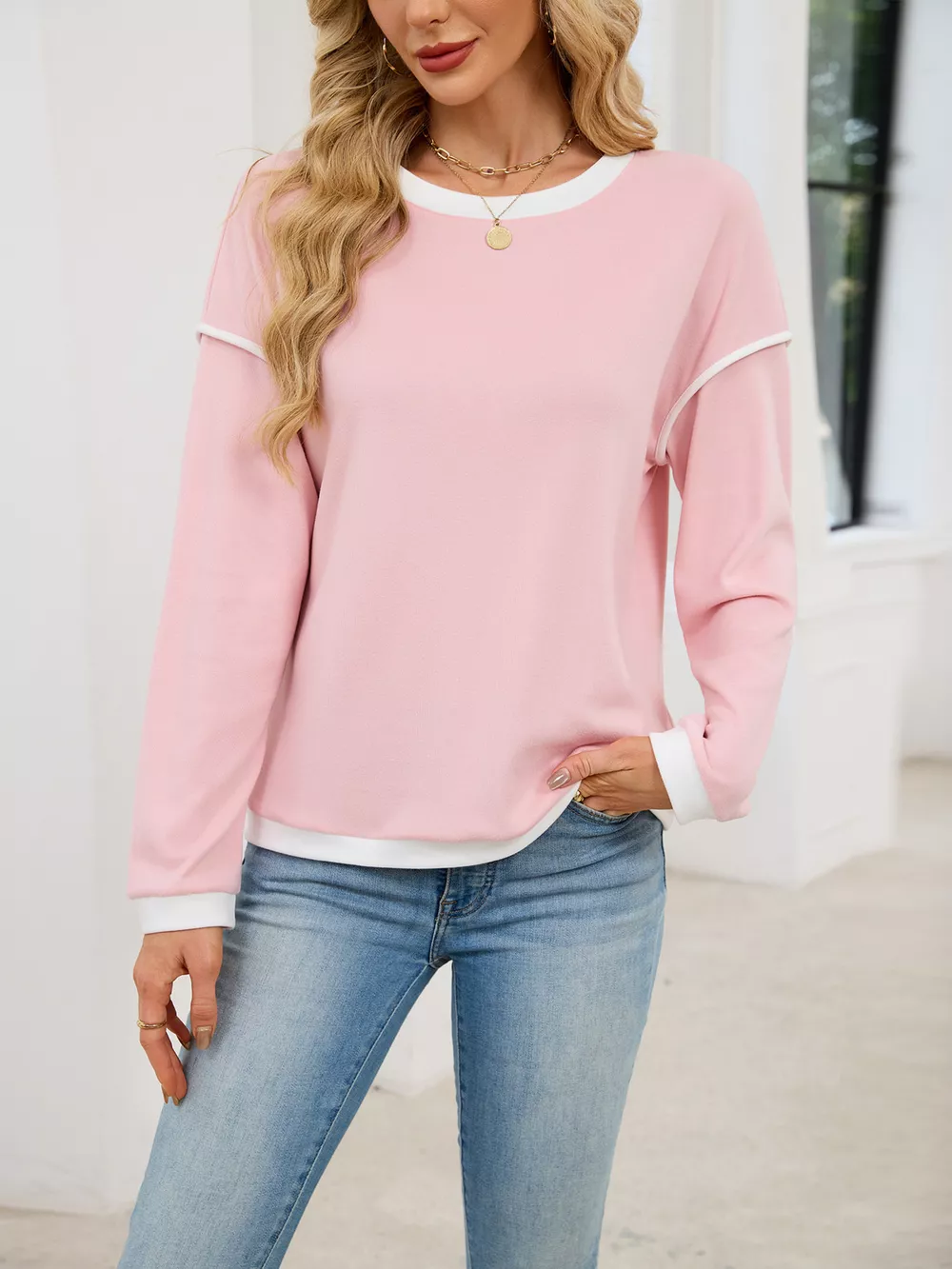 Contrast Trim Long Sleeve Sweatshirt, image 19