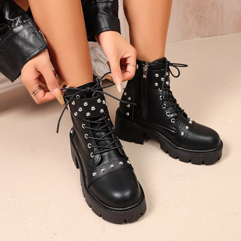 Round Toe Block Heels Boots