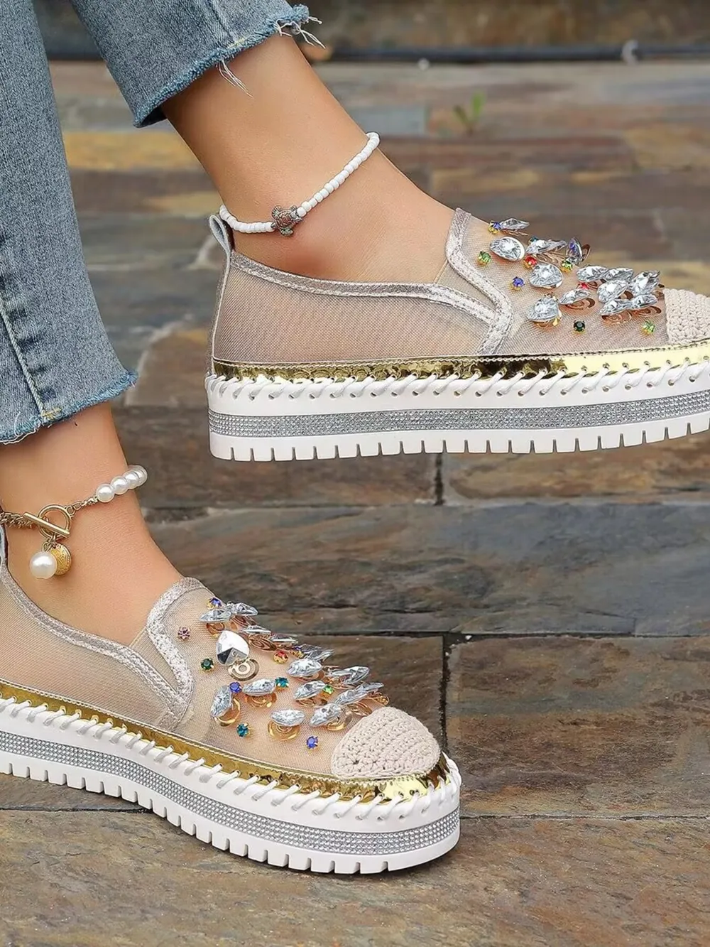 Rhinestone Embellished Platform Loafers, image 4