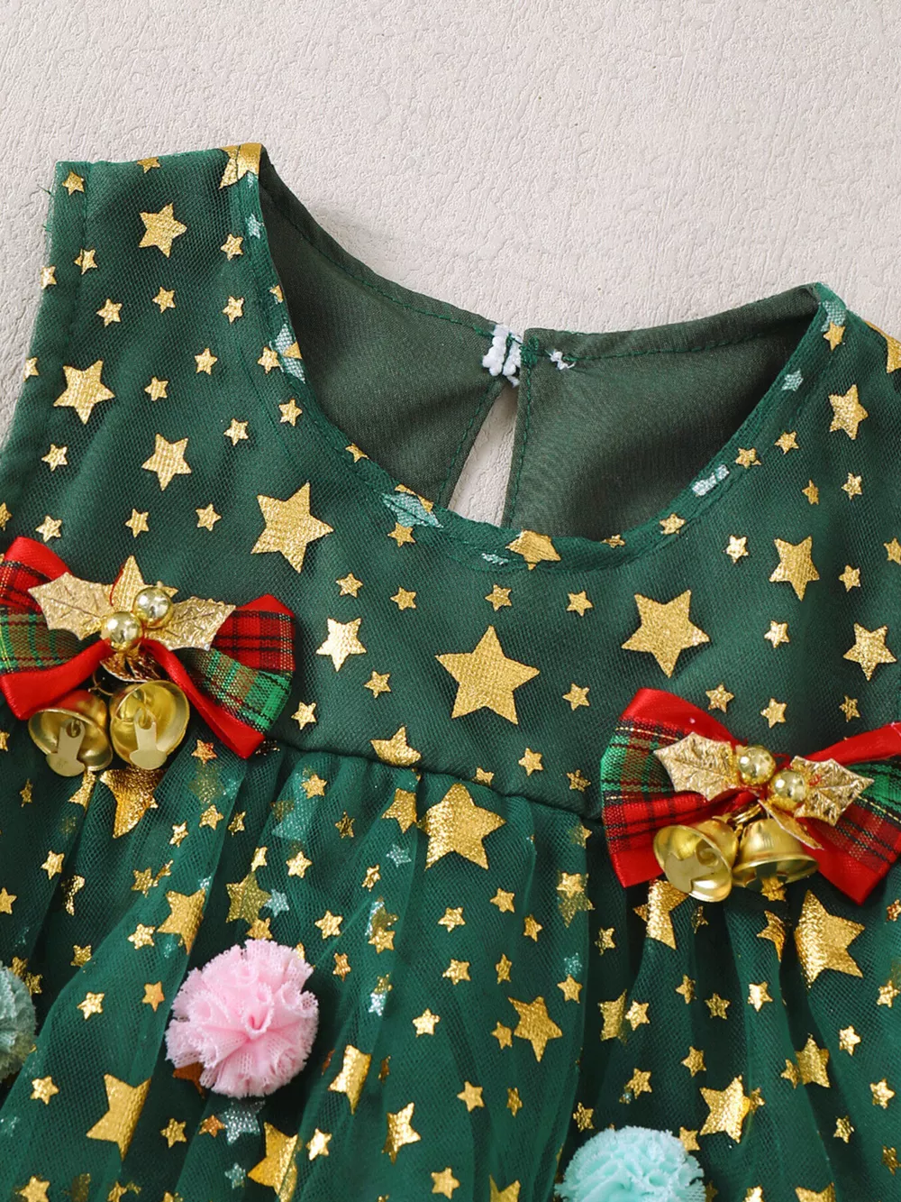 Children's Star Print Pom-Pom Embellishments Tulle Dress, image 3