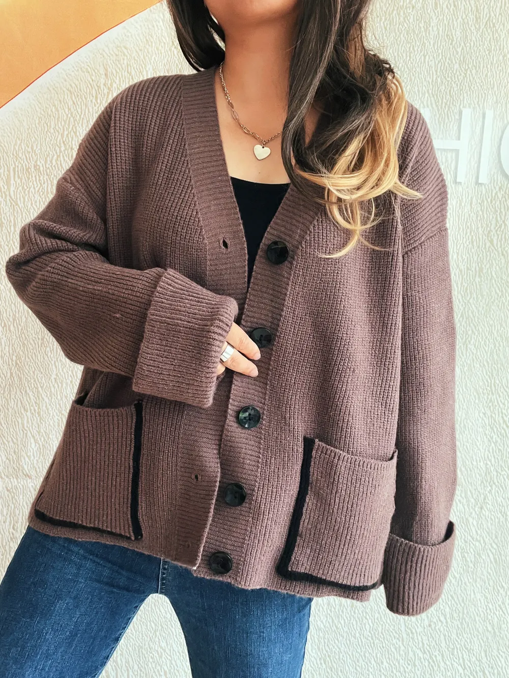 Button-Front Ribbed Cardigan with V-Neck, image 9