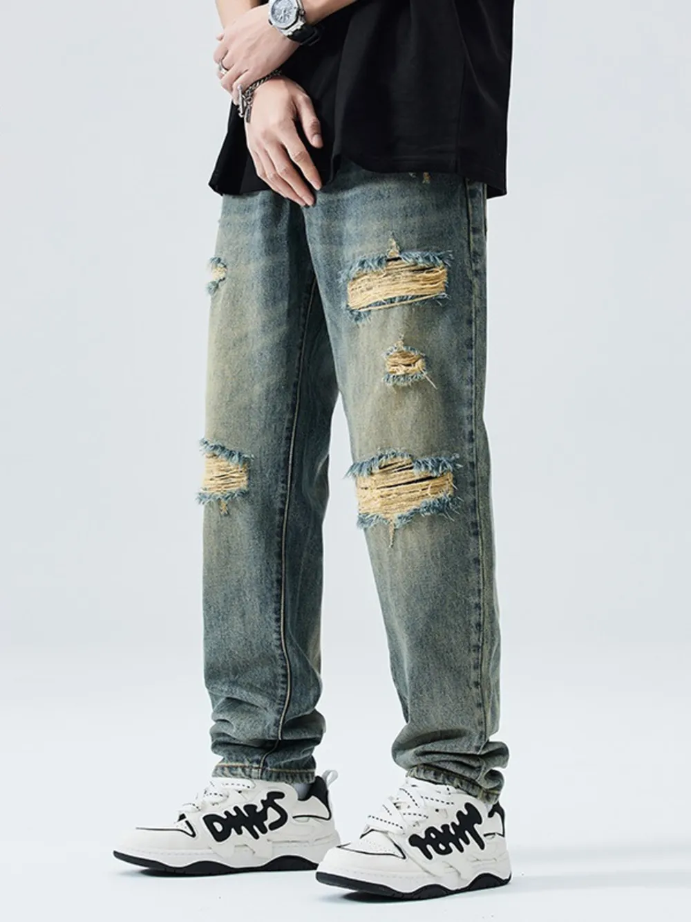 Men's Distressed Wide Leg Relaxed Fit Jeans, image 3