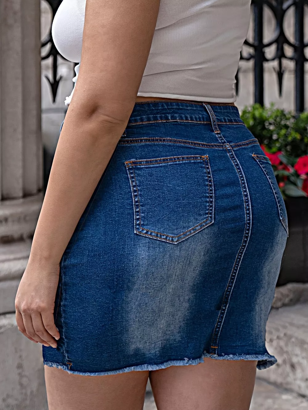 Plus Size Pearl Embellished Denim Skirt, image 4