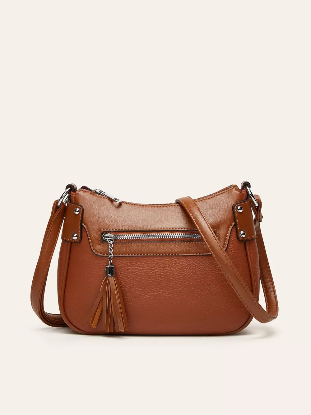 Tassel Decor PU Leather Crossbody Bag, image 2