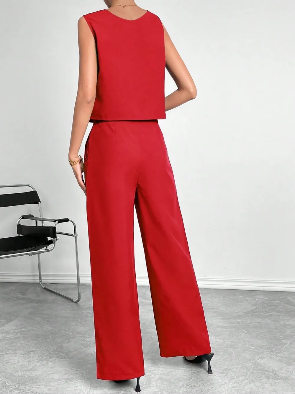 Round Neck Top and Pants Set, image 6