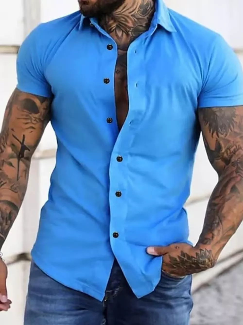 Men's Full Size Slim Fit Short Sleeve Button-Down Shirt Plus Size, image 8