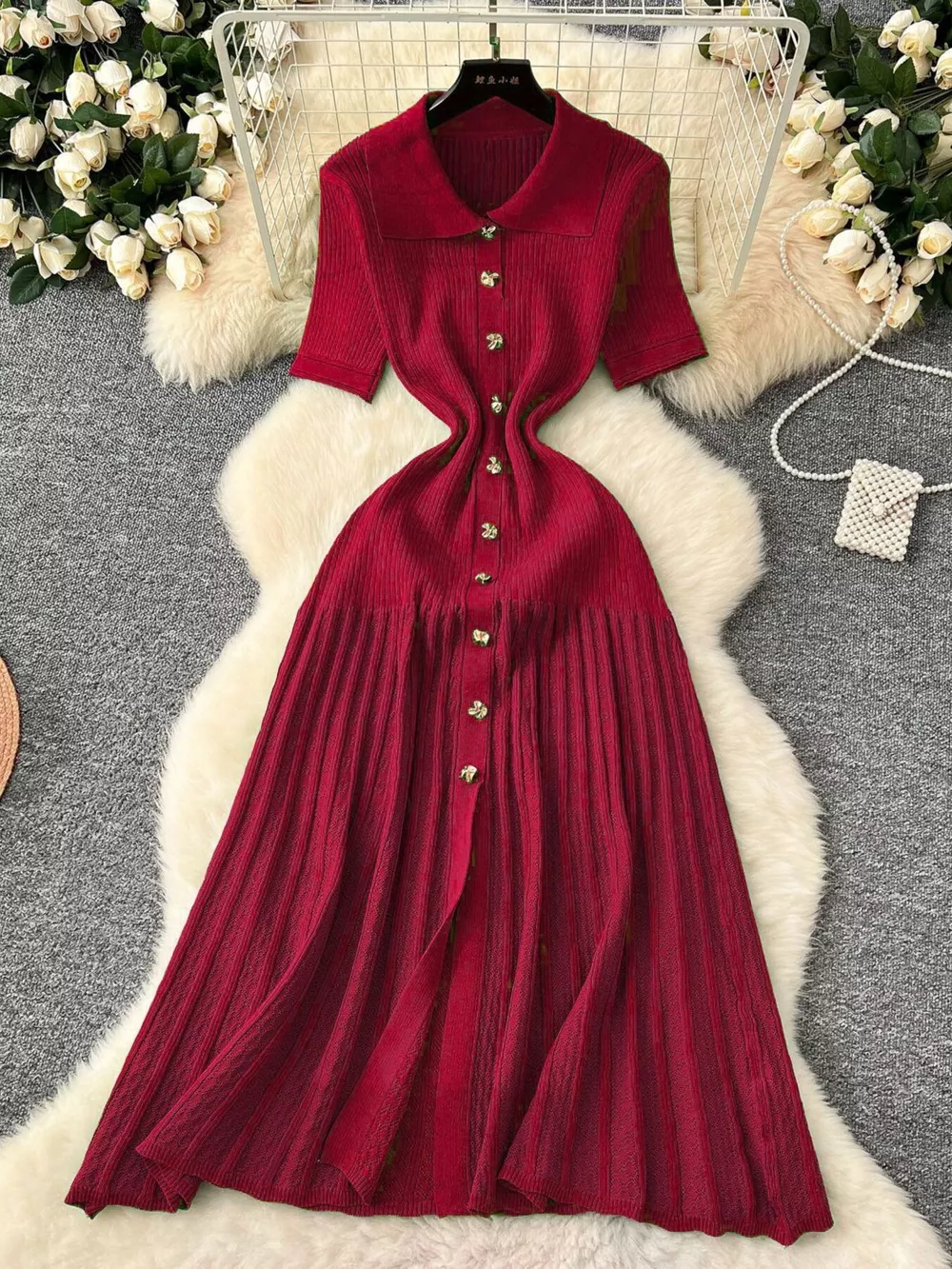 Button Front Short Sleeve Knit Dress, image 13