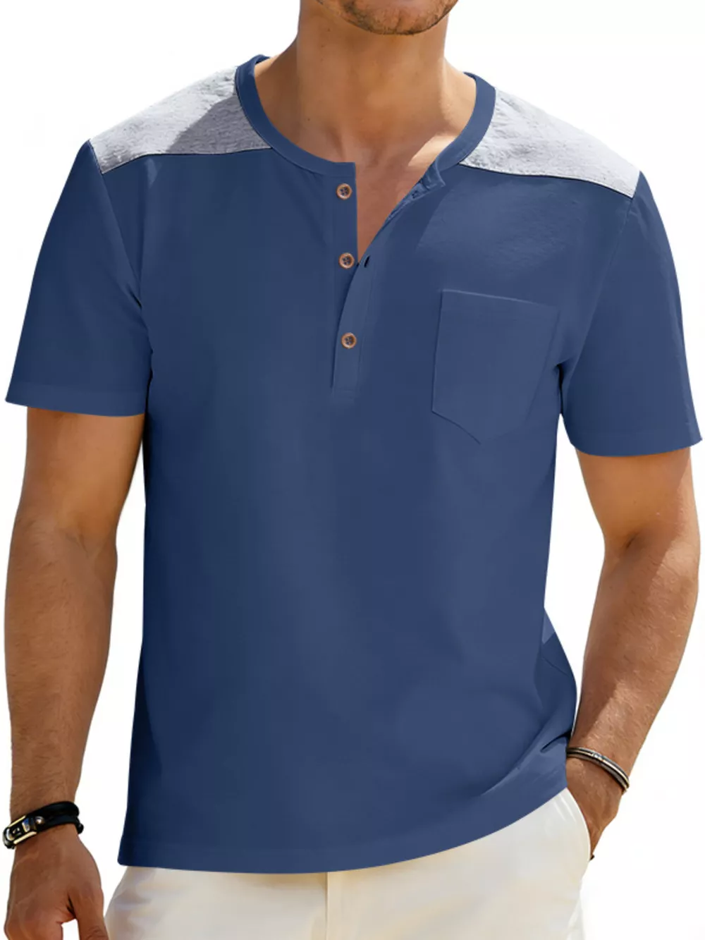 Men's Full Size Casual Henley T-Shirt with Pocket Plus Size, image 11