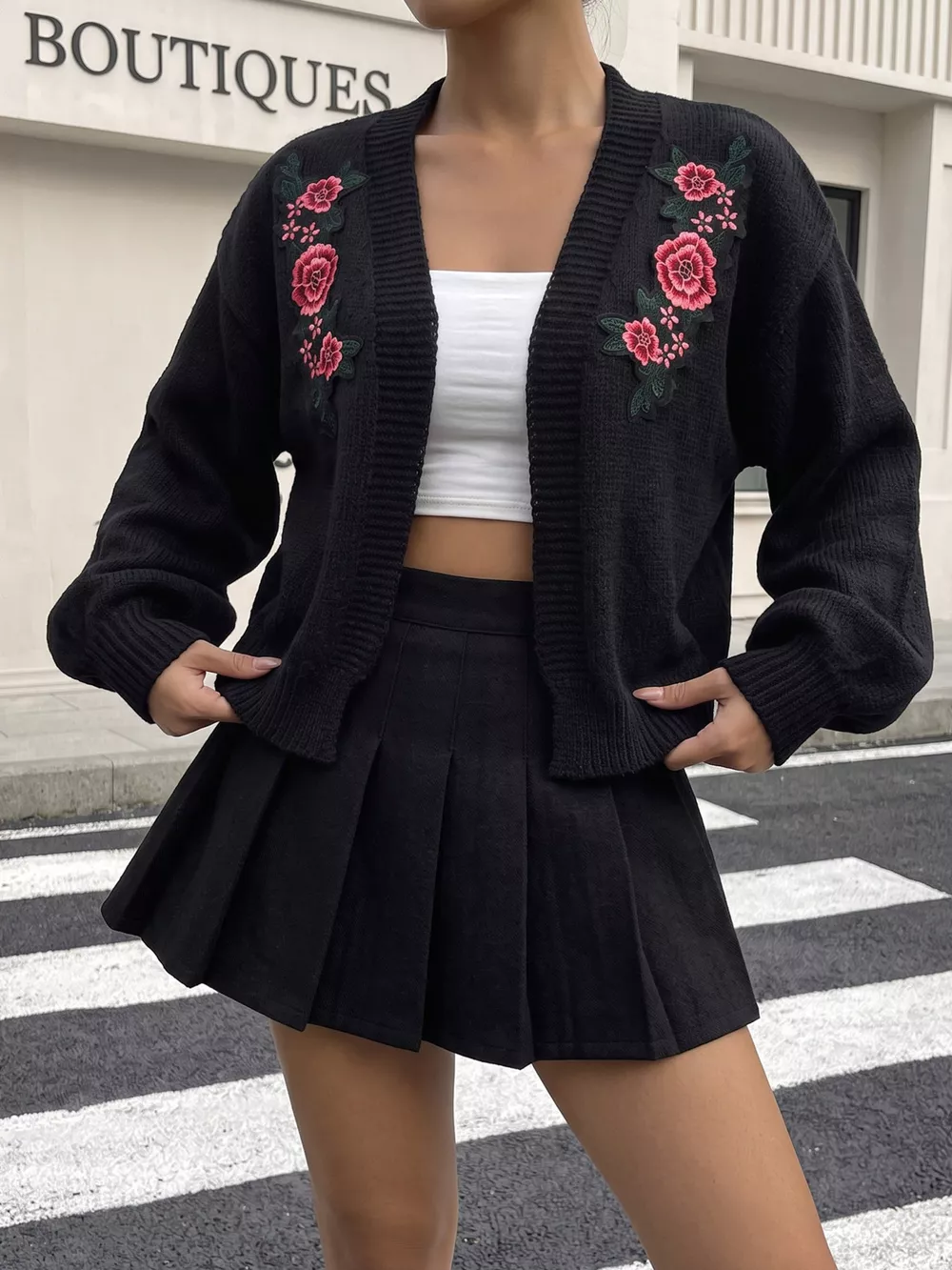 Floral Embroidered Applique Knit Cardigan, image 5