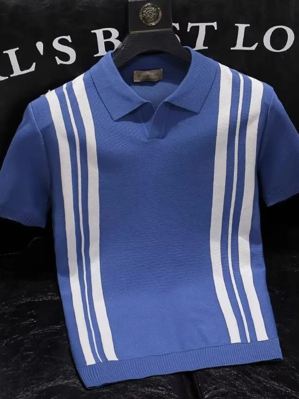 Men's Full Size Contrast Striped Short Sleeve Polo Plus Size, image 2