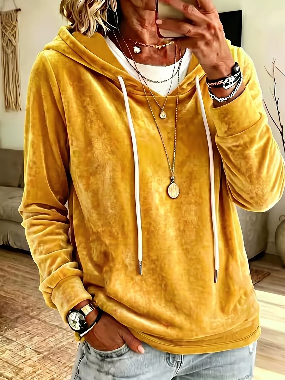 Full Size Drawstring Velvet Long Sleeve Hoodie Plus Size, image 11