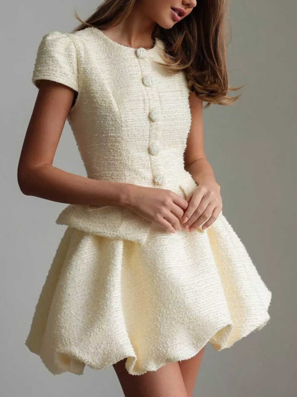Button Up Short Sleeve Top and Bubble Hem Skirt Set, image 3