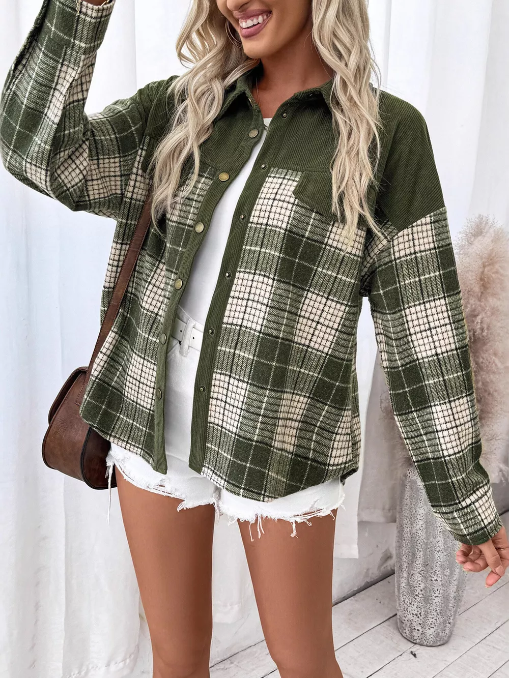 Plaid Button Up Long Sleeve Shacket, image 2