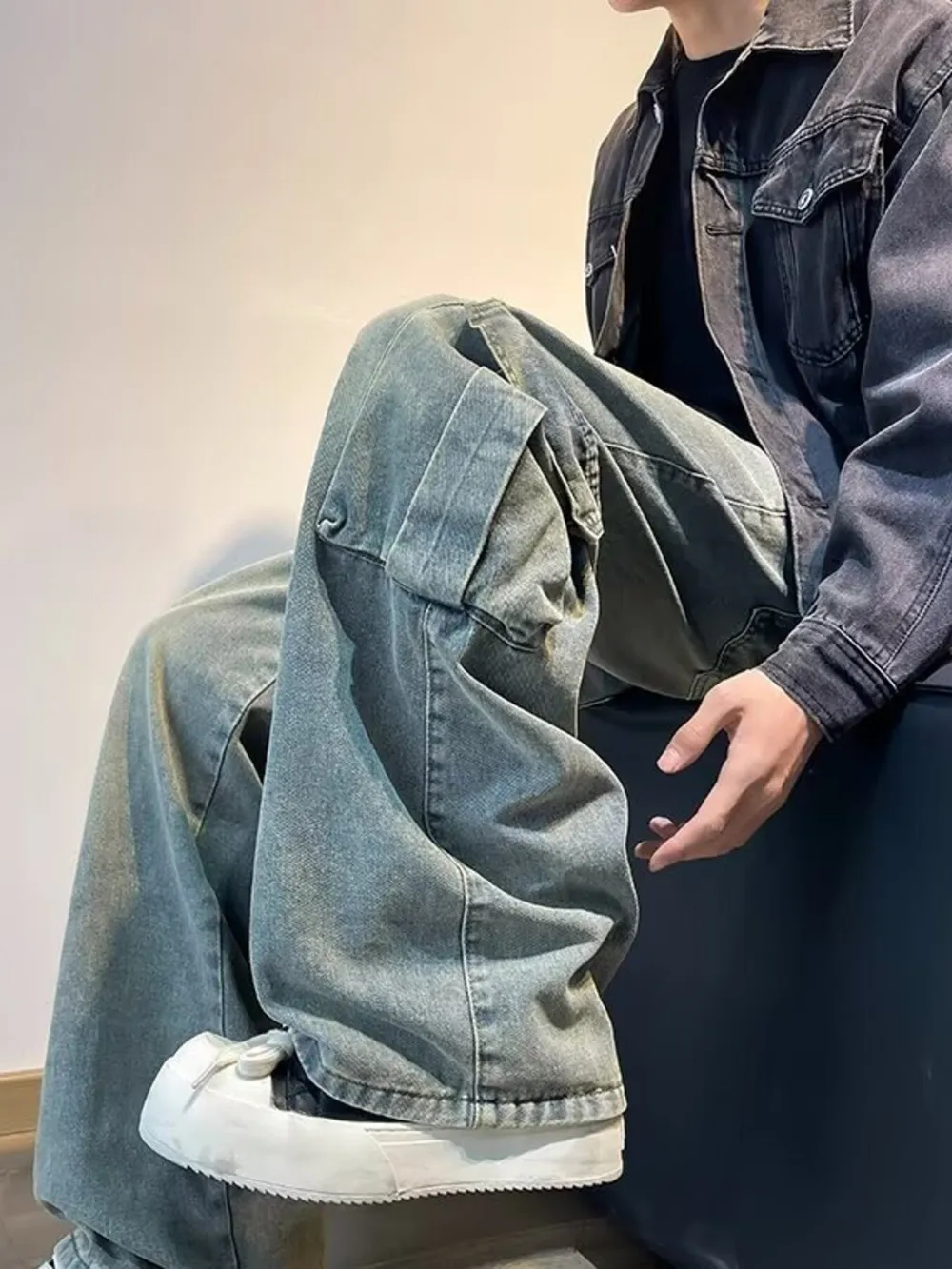 Men's Full Size Vintage Wash Wide Leg Jeans Plus Size, image 5