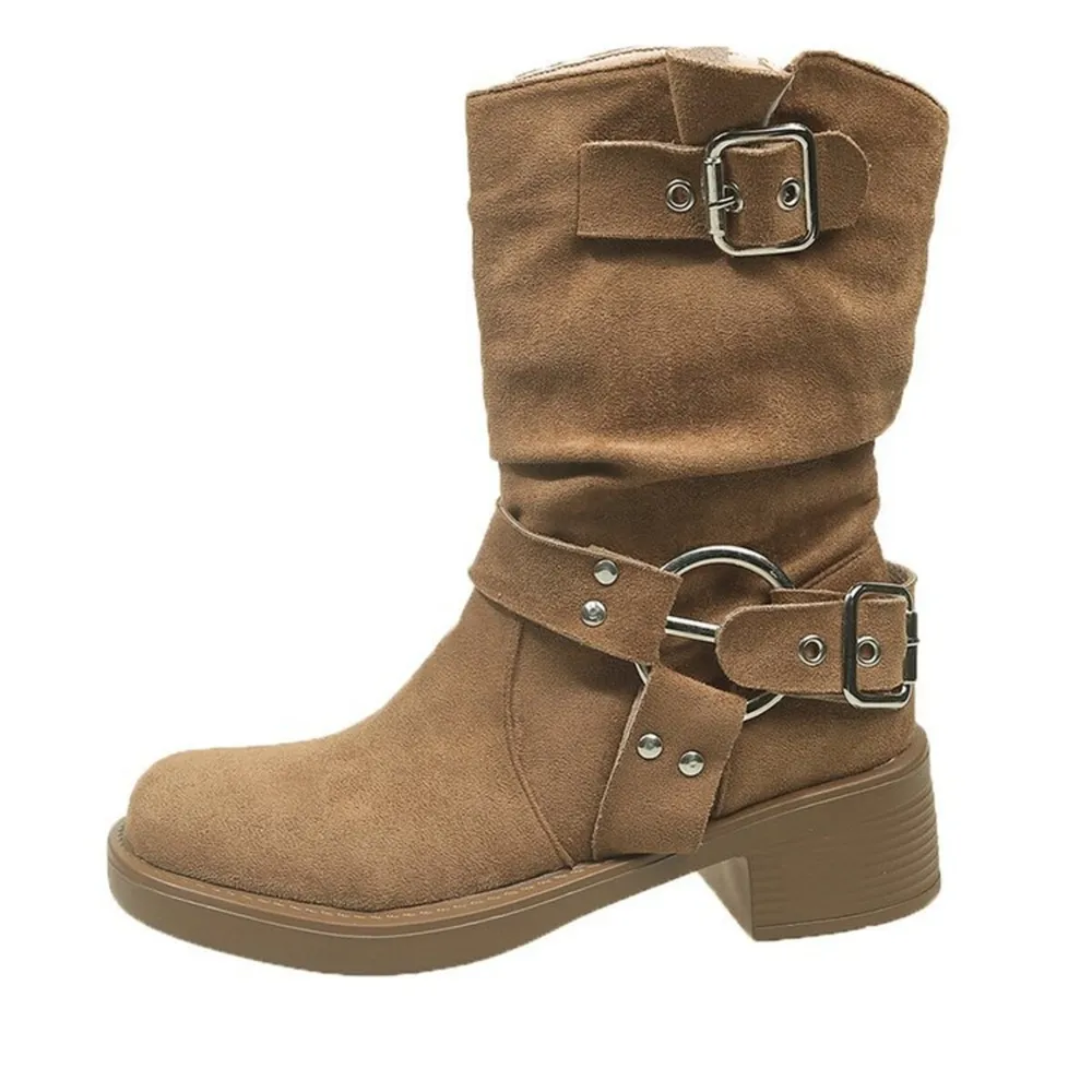 Round Toe Block Heels Boots, image 7