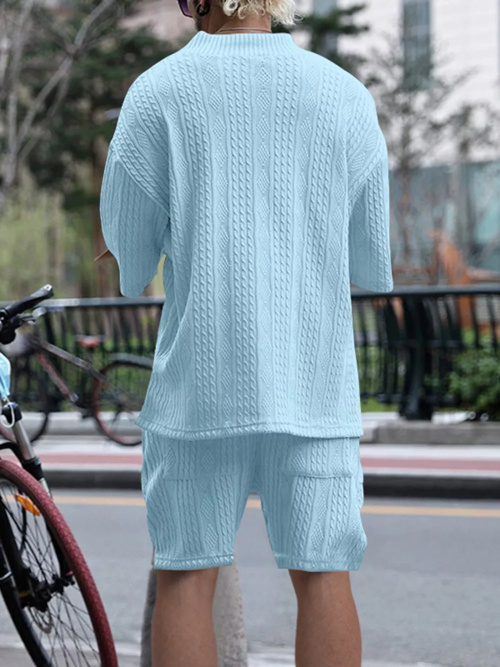 Men's Full Size Casual Knit V-Neck Short Sleeve Top and Shorts Set Plus Size, image 3