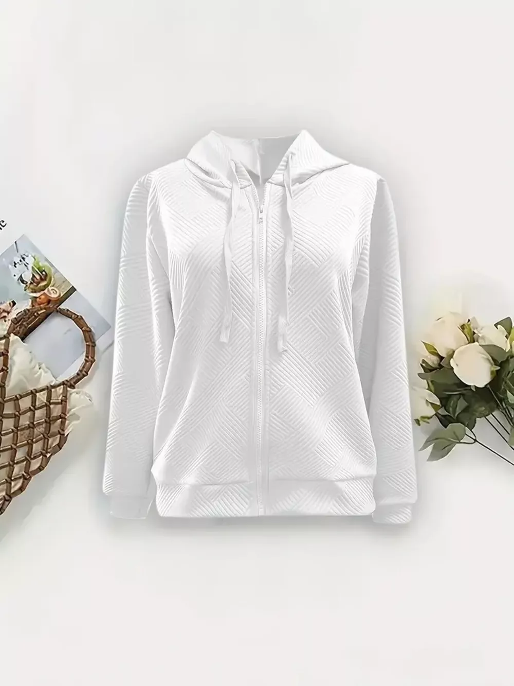 Textured Zip-Up Hooded Jacket, image 6