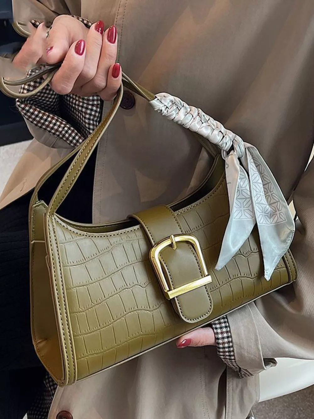 Crocodile Pattern Buckle Shoulder Bag, image 6