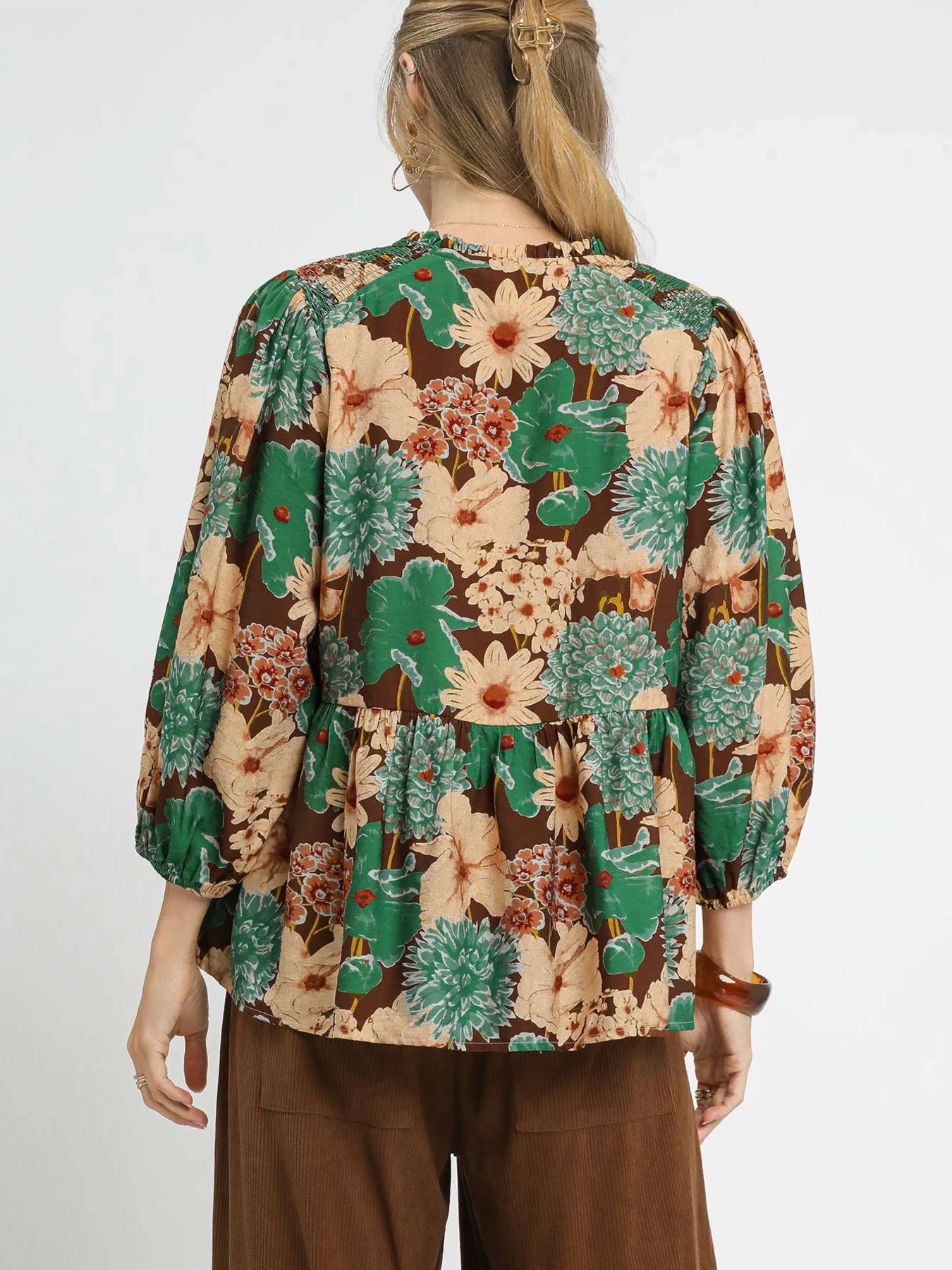 Mix Floral Peplum Blouse with Tie Neck, image 5