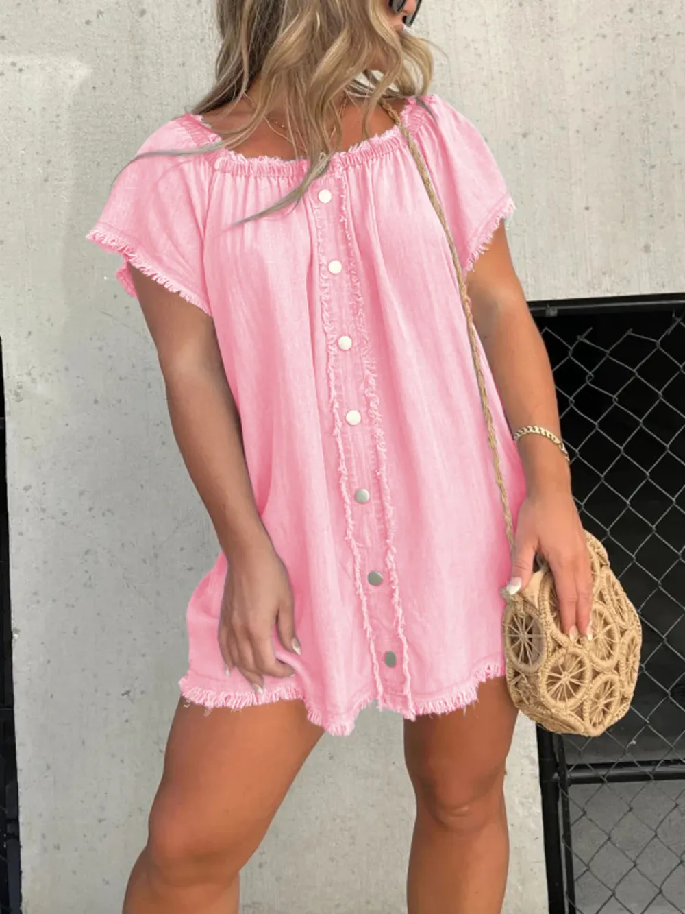 Full Size Raw Hem Mini Denim Dress Plus Size, image 10