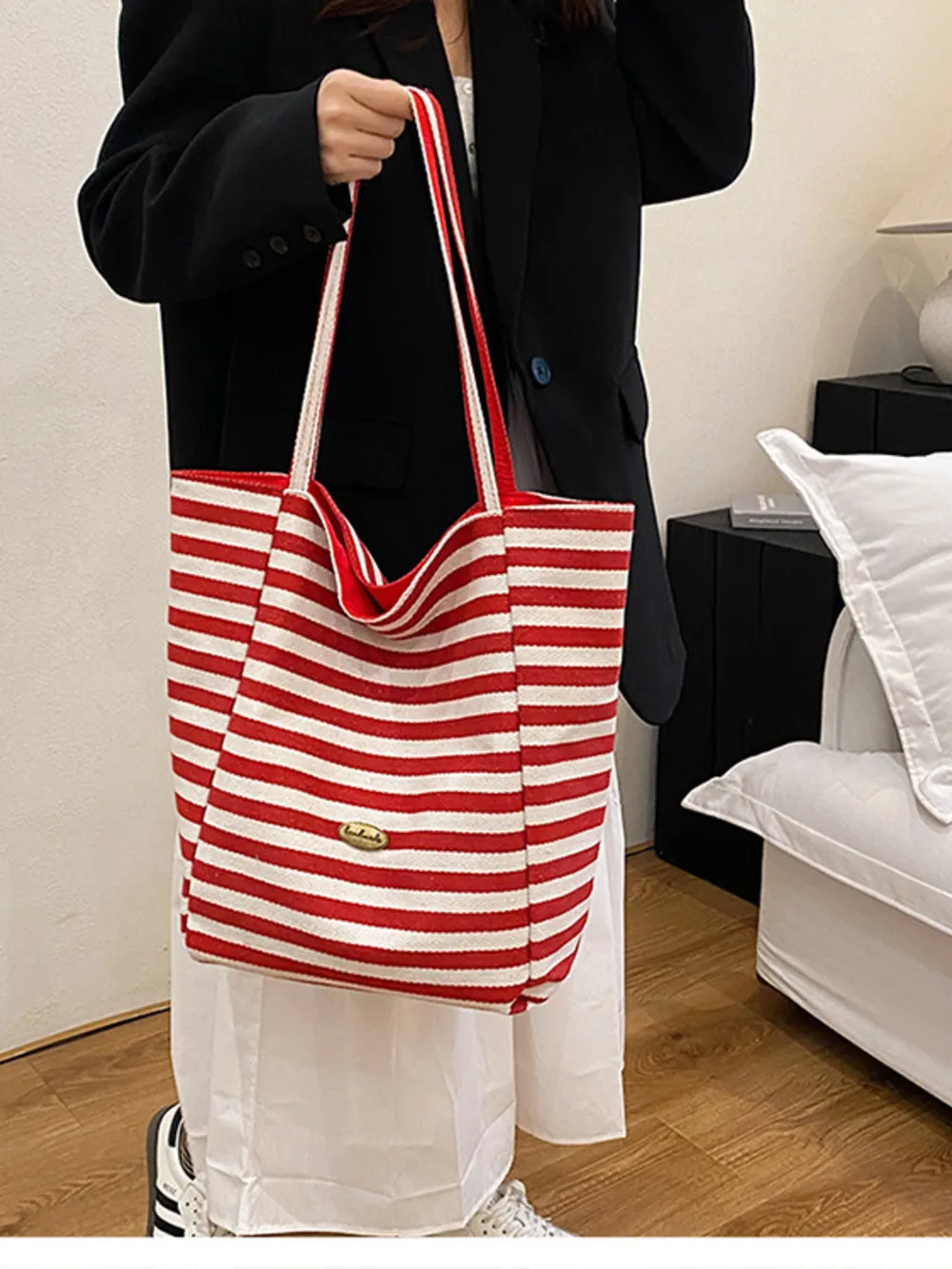 Striped Canvas Tote Bag, image 10