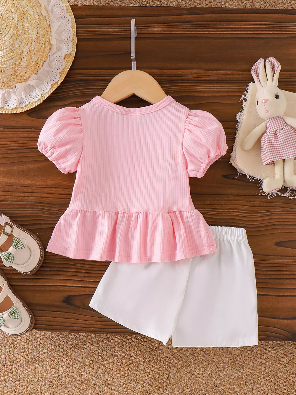 Children's Bow Ribbed Top and Shorts Set, image 7