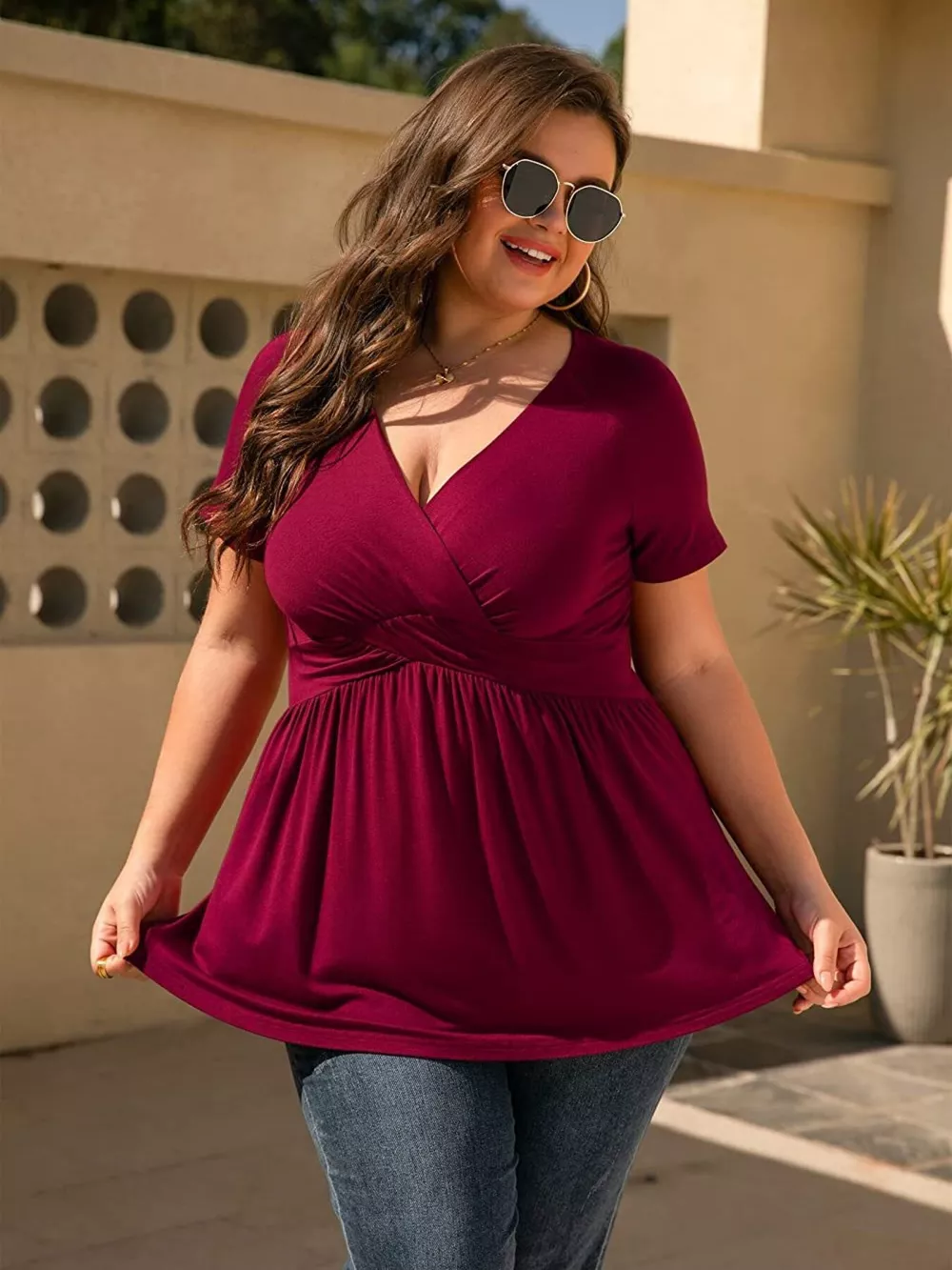 Plus Size Surplice Short Sleeve T-Shirt, image 4