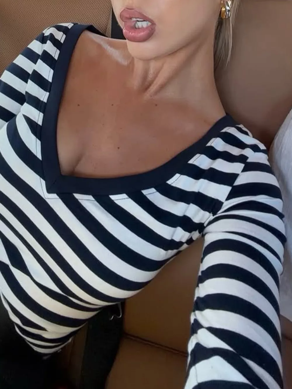 Striped V-Neck Long Sleeve T-Shirt, image 3