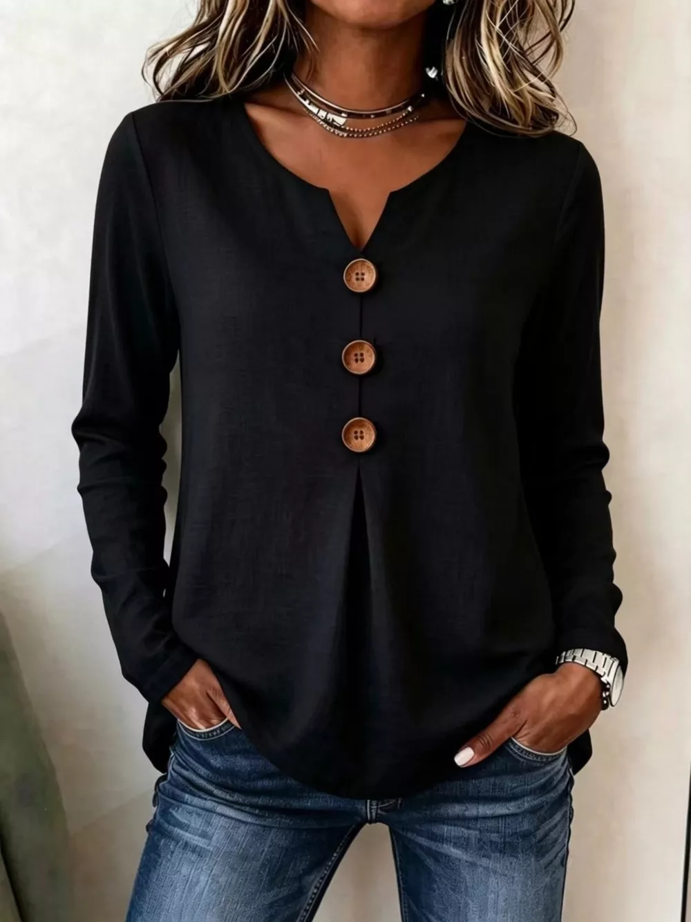 Full Size Decorative Button Long Sleeve Blouse Plus Size, image 9