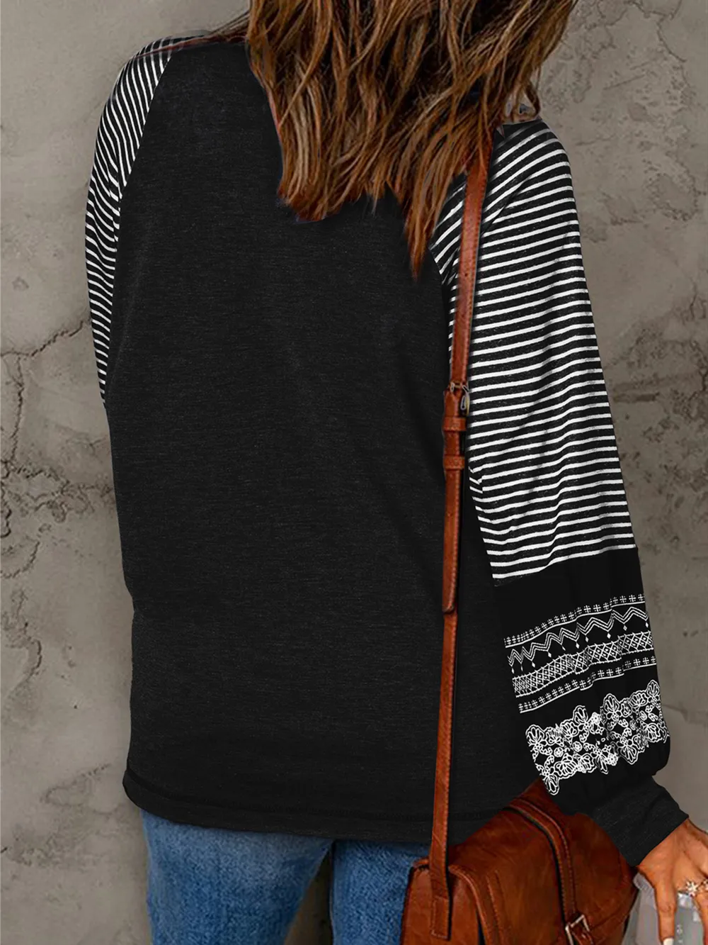 Contrast Print Striped Raglan Long Sleeve Loose Top, image 20