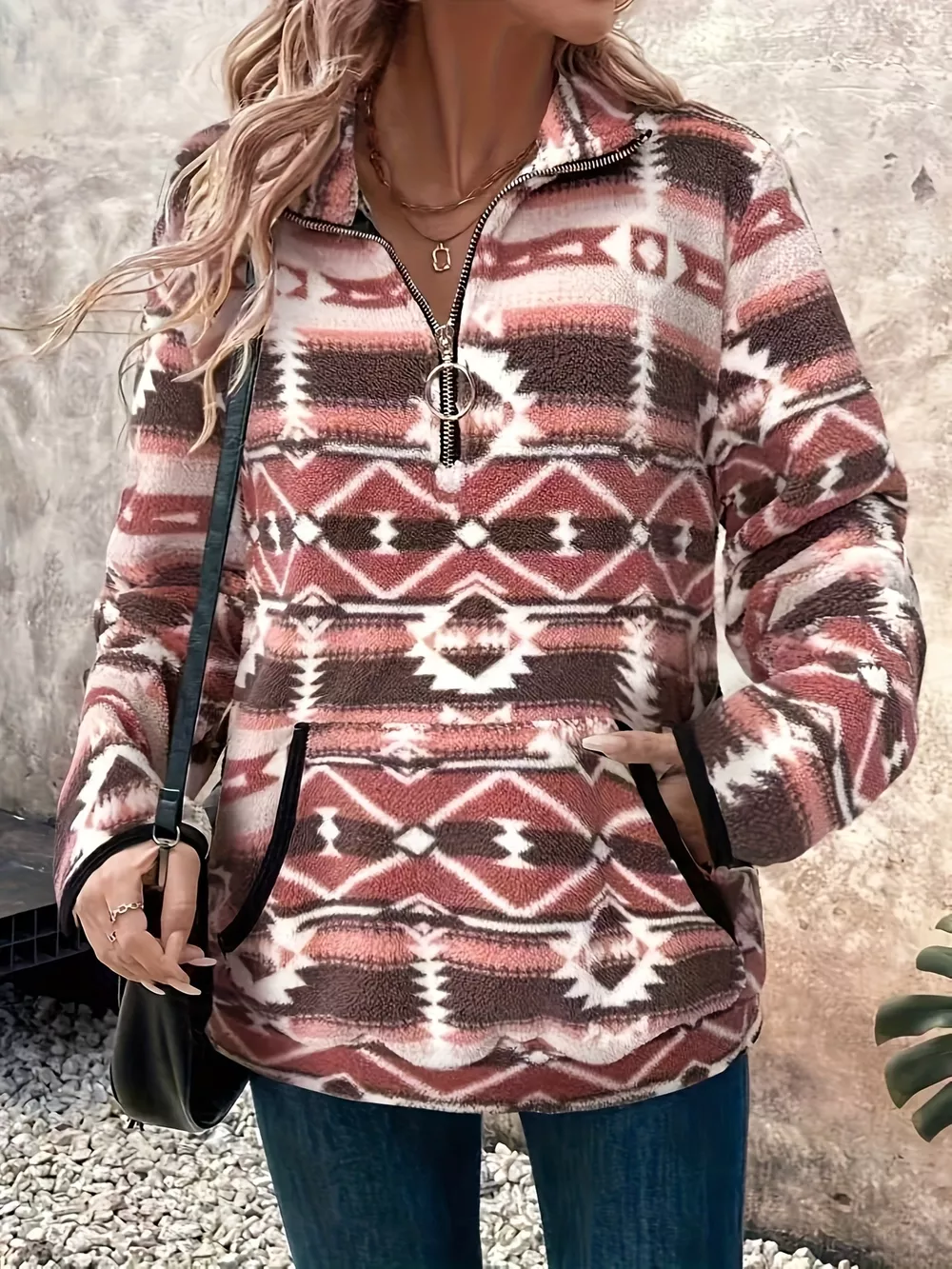 Geometric Half Zip Long Sleeve Sweatshirt, image 9