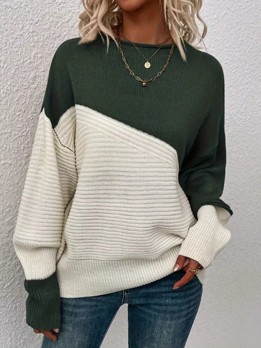 Color Block Ribbed Knit Sweater