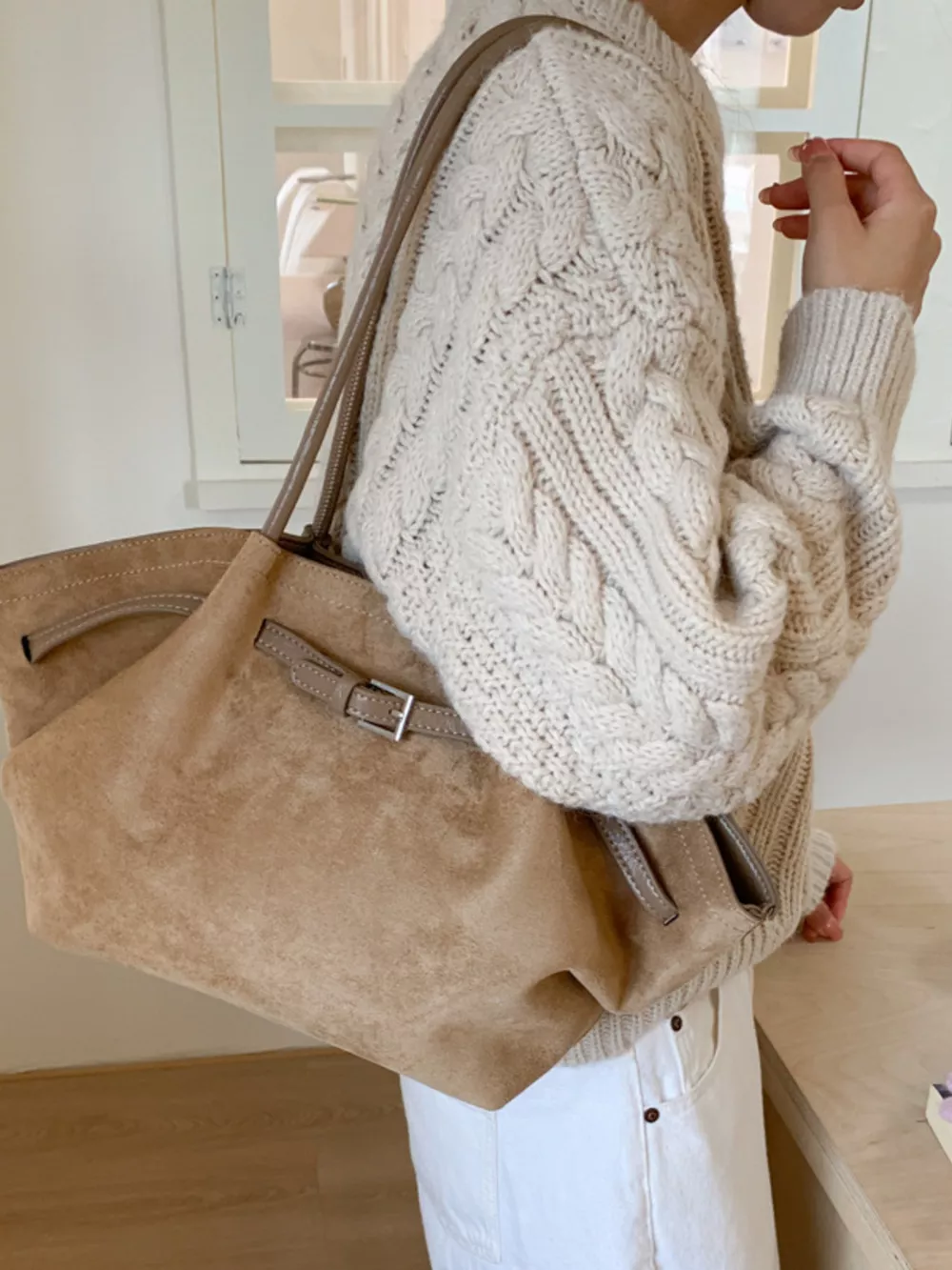 Solid Color Buckle Tote Bag, image 14