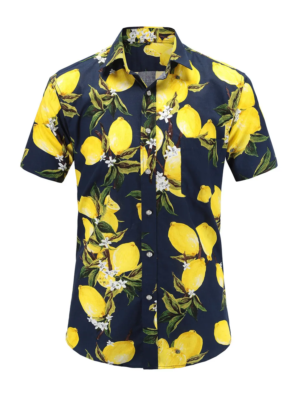 Men's Full Size Lemon Print Short Sleeve Button-Down Shirt Plus Size